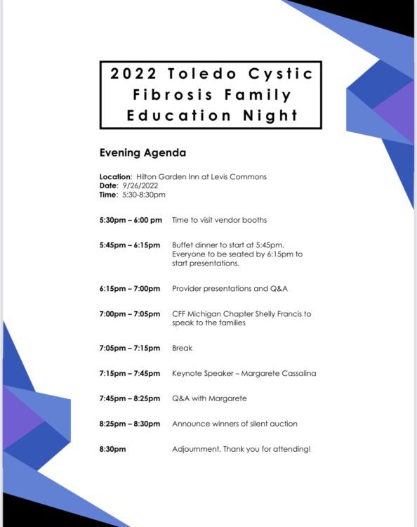 Agenda for Cystic Fibrosis Education Day Toledo Ohio